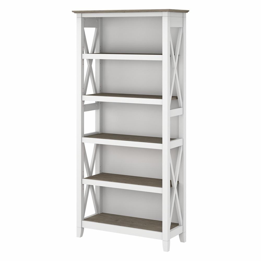 Key West Tall 5 Shelf Bookcase in Pure White and Shiplap Gray. Picture 1