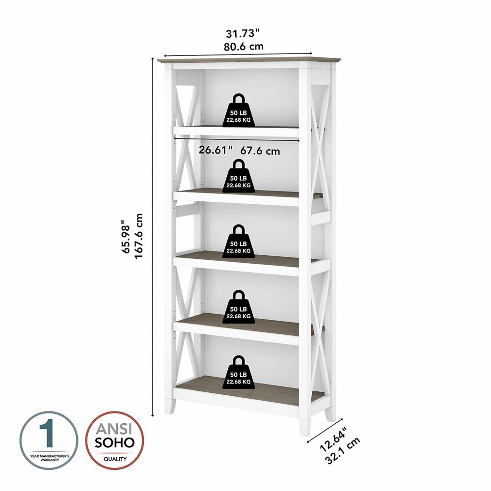 Key West Tall 5 Shelf Bookcase in Pure White and Shiplap Gray. Picture 5
