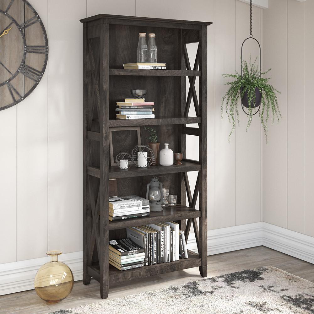 Key West Tall 5 Shelf Bookcase in Dark Gray Hickory. Picture 2