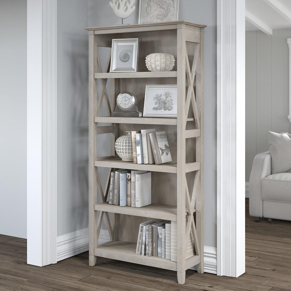 Key West Tall 5 Shelf Bookcase in Washed Gray. Picture 2