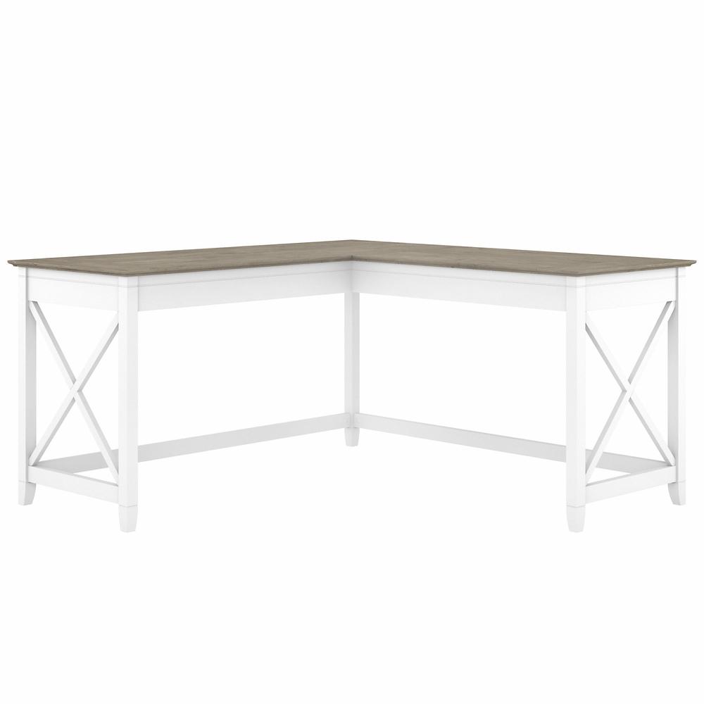 Key West 60W L Shaped Desk in Pure White and Shiplap Gray. Picture 1
