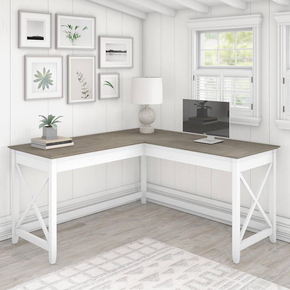 Key West 60W L Shaped Desk in Pure White and Shiplap Gray. Picture 2