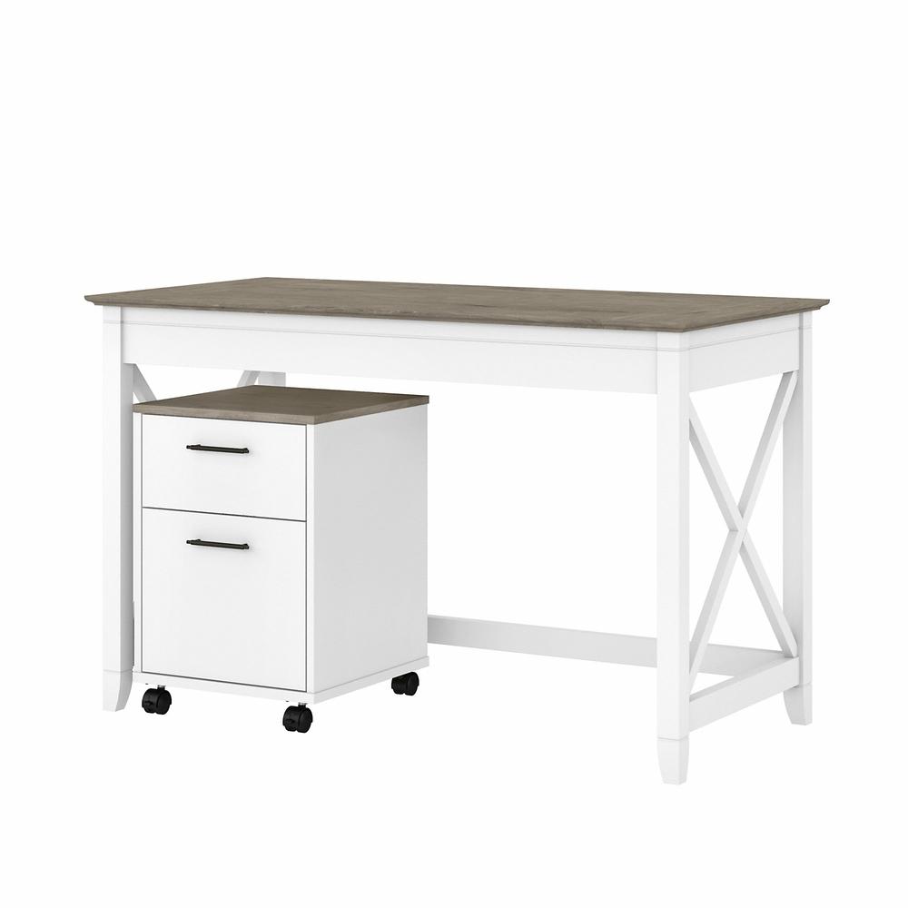 Bush Furniture Key West 48W Writing Desk with 2 Drawer Mobile File Cabinet in Pure White and Shiplap Gray. Picture 1