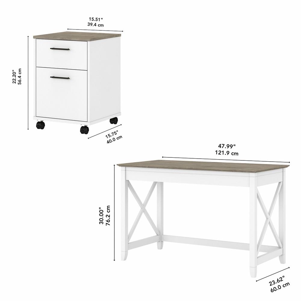Bush Furniture Key West 48W Writing Desk with 2 Drawer Mobile File Cabinet in Pure White and Shiplap Gray. Picture 6
