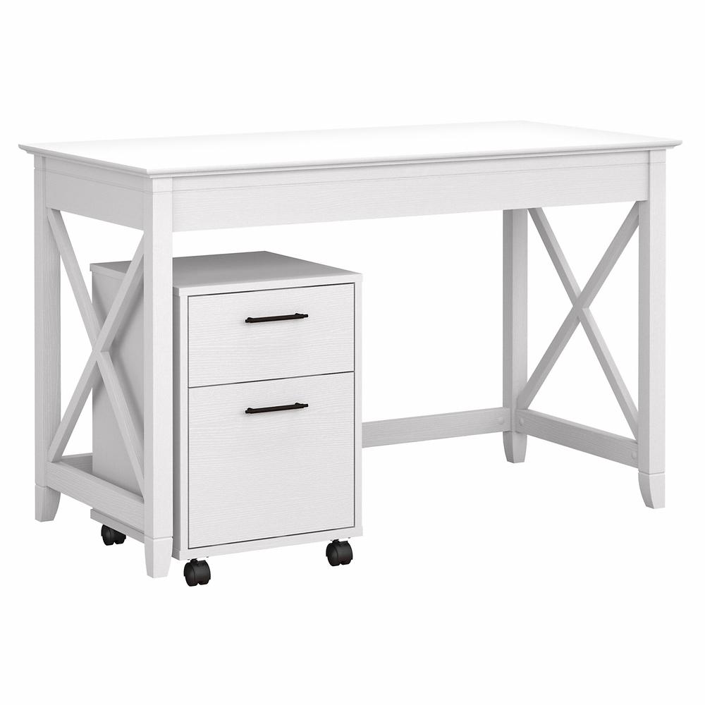 Bush Furniture Key West 48W Writing Desk with 2 Drawer Mobile File Cabinet, Pure White Oak. Picture 1