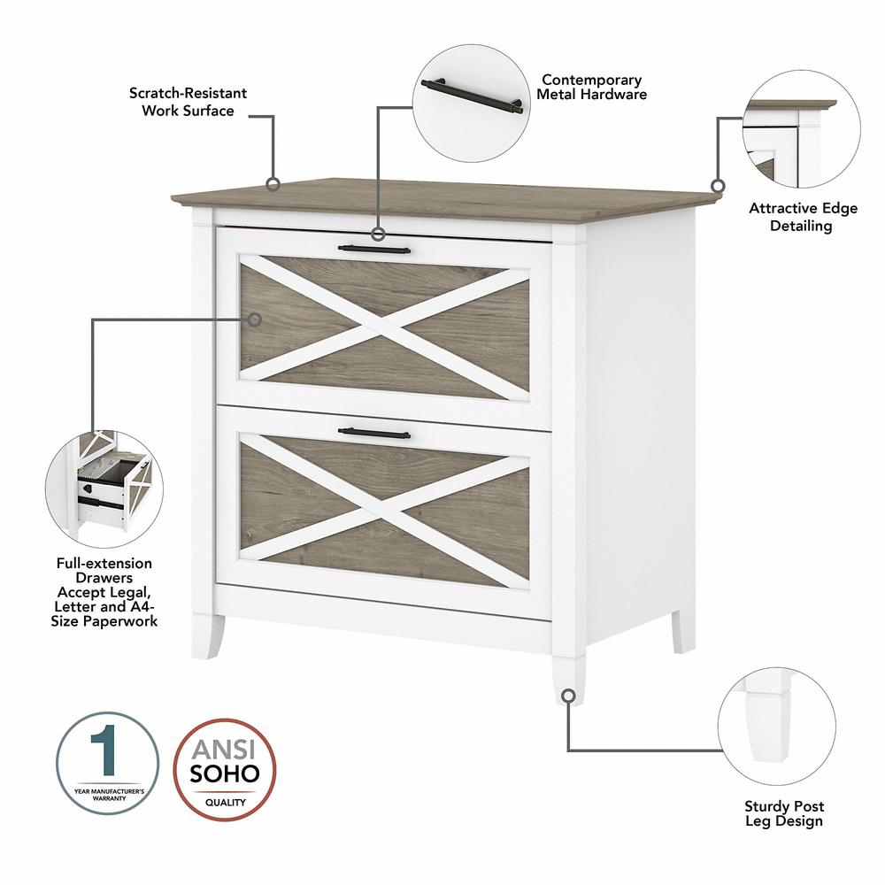 Bush Furniture Key West 48W Writing Desk with 2 Drawer Lateral File Cabinet in Pure White and Shiplap Gray. Picture 4