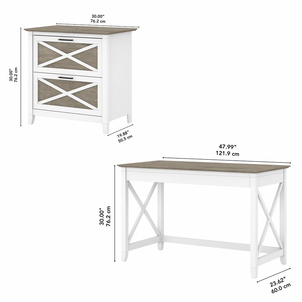 Bush Furniture Key West 48W Writing Desk with 2 Drawer Lateral File Cabinet in Pure White and Shiplap Gray. Picture 6