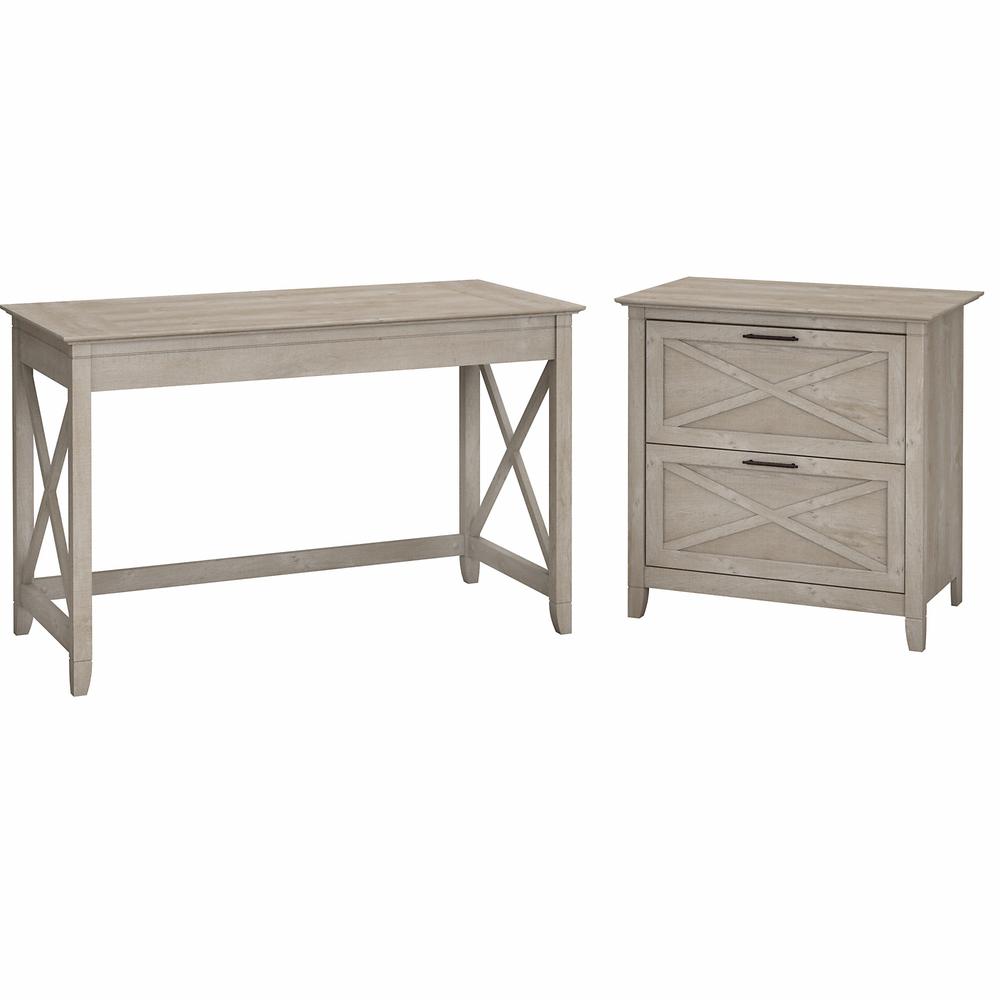 Bush Furniture Key West 48W Writing Desk with 2 Drawer Lateral File Cabinet, Washed Gray. Picture 1