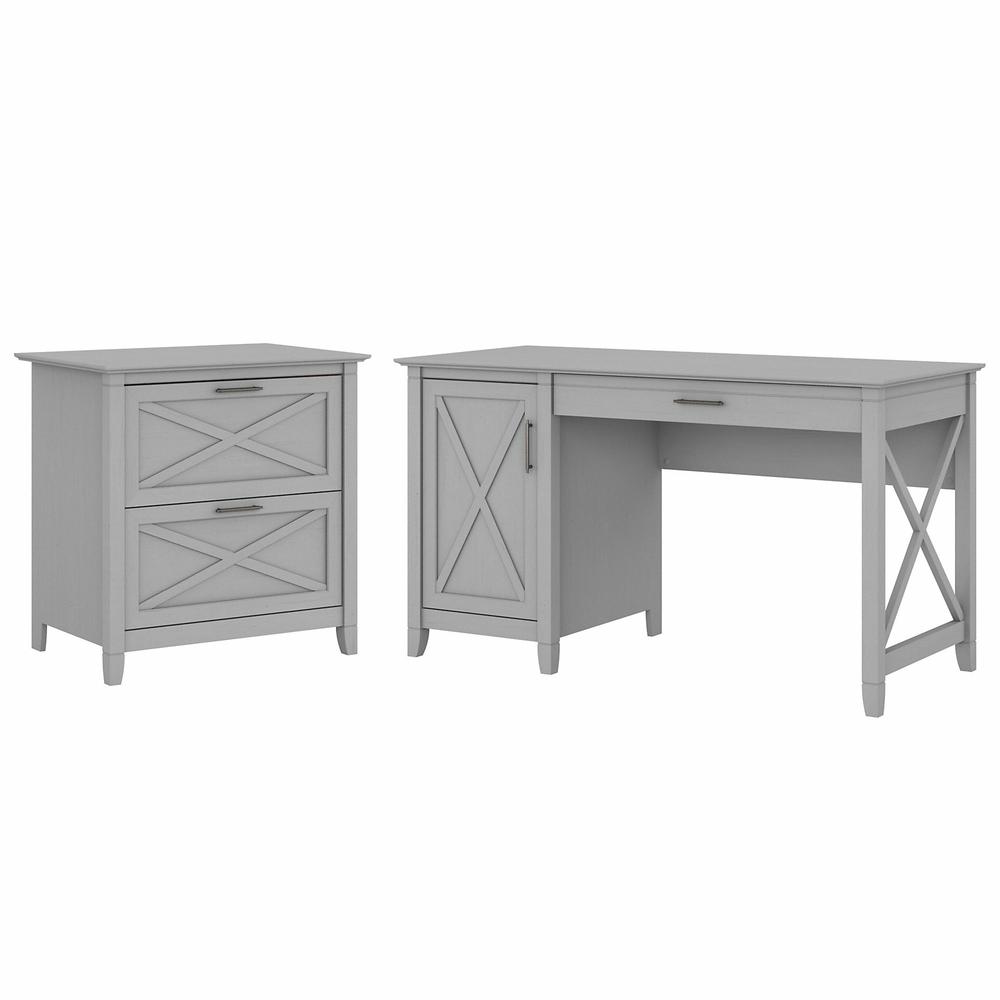 Bush Furniture Key West 54W Computer Desk with Storage and 2 Drawer Lateral File Cabinet, Cape Cod Gray. Picture 1