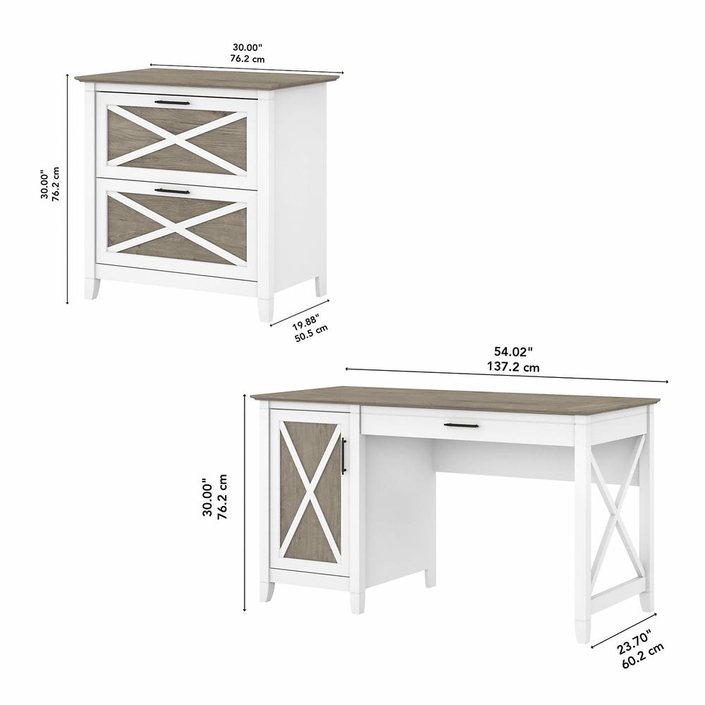 Bush Furniture Key West 54W Computer Desk with Storage and 2 Drawer Lateral File Cabinet, Shiplap Gray/Pure White. Picture 5