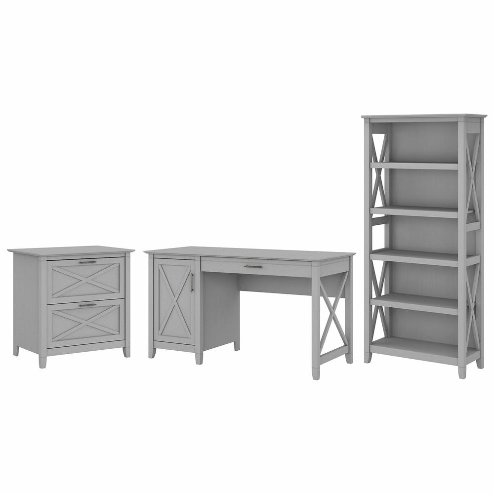 Bush Furniture Key West 54W Computer Desk with 2 Drawer Lateral File Cabinet and 5 Shelf Bookcase, Cape Cod Gray. Picture 1