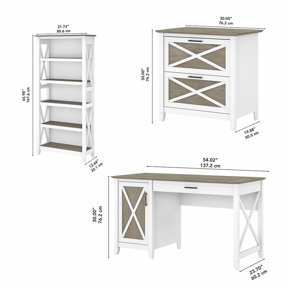 Bush Furniture Key West 54W Computer Desk with 2 Drawer Lateral File Cabinet and 5 Shelf Bookcase, Shiplap Gray/Pure White. Picture 5