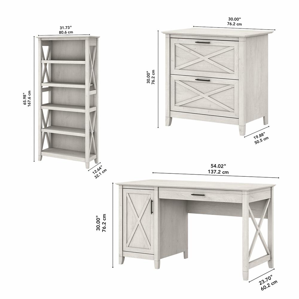 Bush Furniture Key West 54W Computer Desk with 2 Drawer Lateral File Cabinet and 5 Shelf Bookcase, Linen White Oak. Picture 5