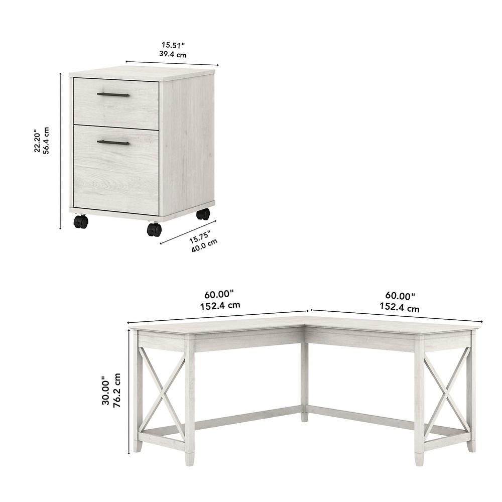Bush Furniture Key West 60W L Shaped Desk with 2 Drawer Mobile File Cabinet in Linen White Oak. Picture 6