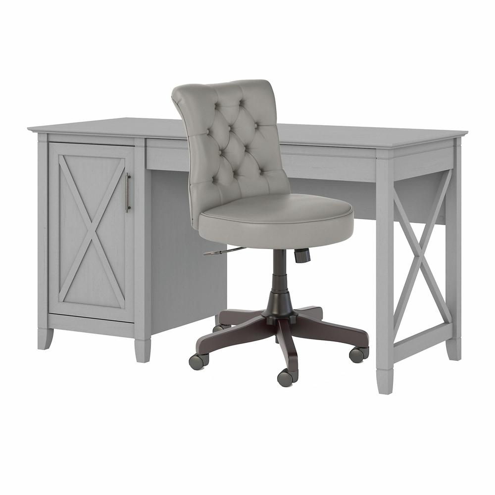 54W Computer Desk with Storage and Mid Back Tufted Office Chair Cape Cod Gray. Picture 1