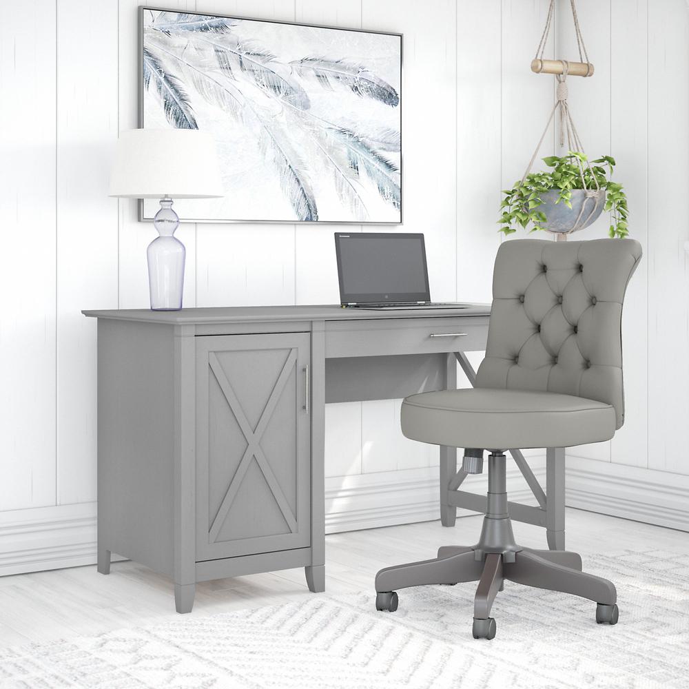 54W Computer Desk with Storage and Mid Back Tufted Office Chair Cape Cod Gray. Picture 2