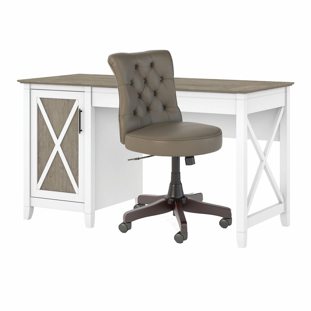 54W Computer Desk with Storage and Mid Back Tufted Office Chair Shiplap Gray/Pure White. Picture 1