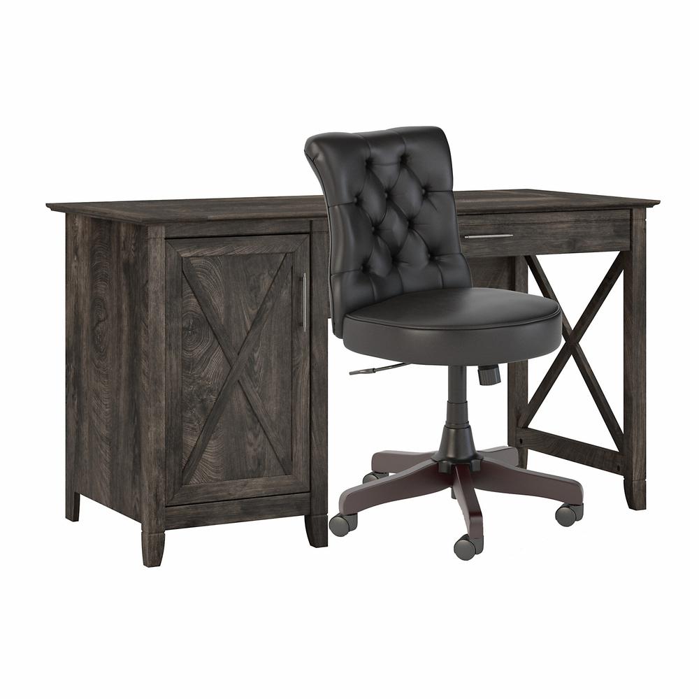 54W Computer Desk with Storage and Mid Back Tufted Office Chair Dark Gray Hickory. Picture 1