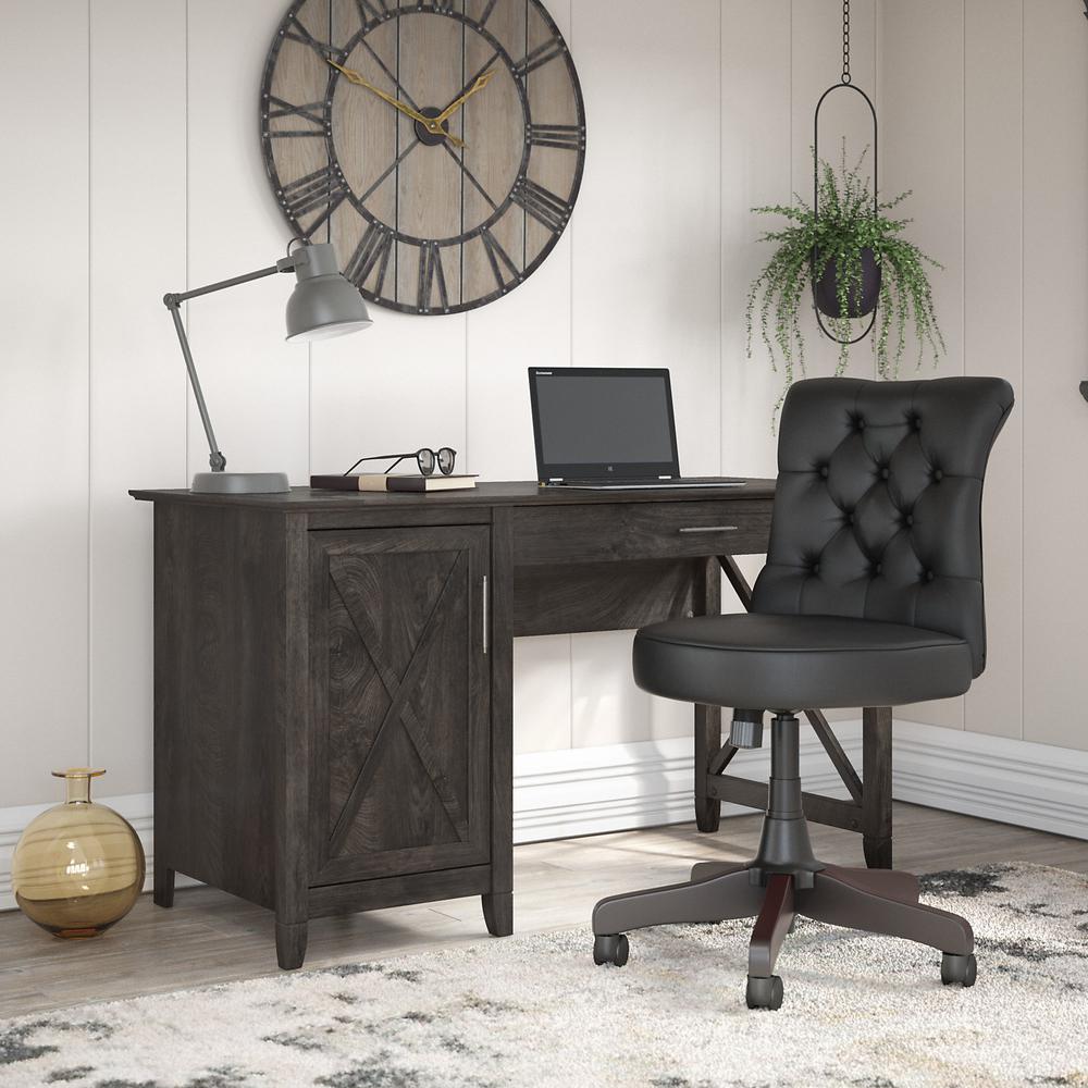 54W Computer Desk with Storage and Mid Back Tufted Office Chair Dark Gray Hickory. Picture 2