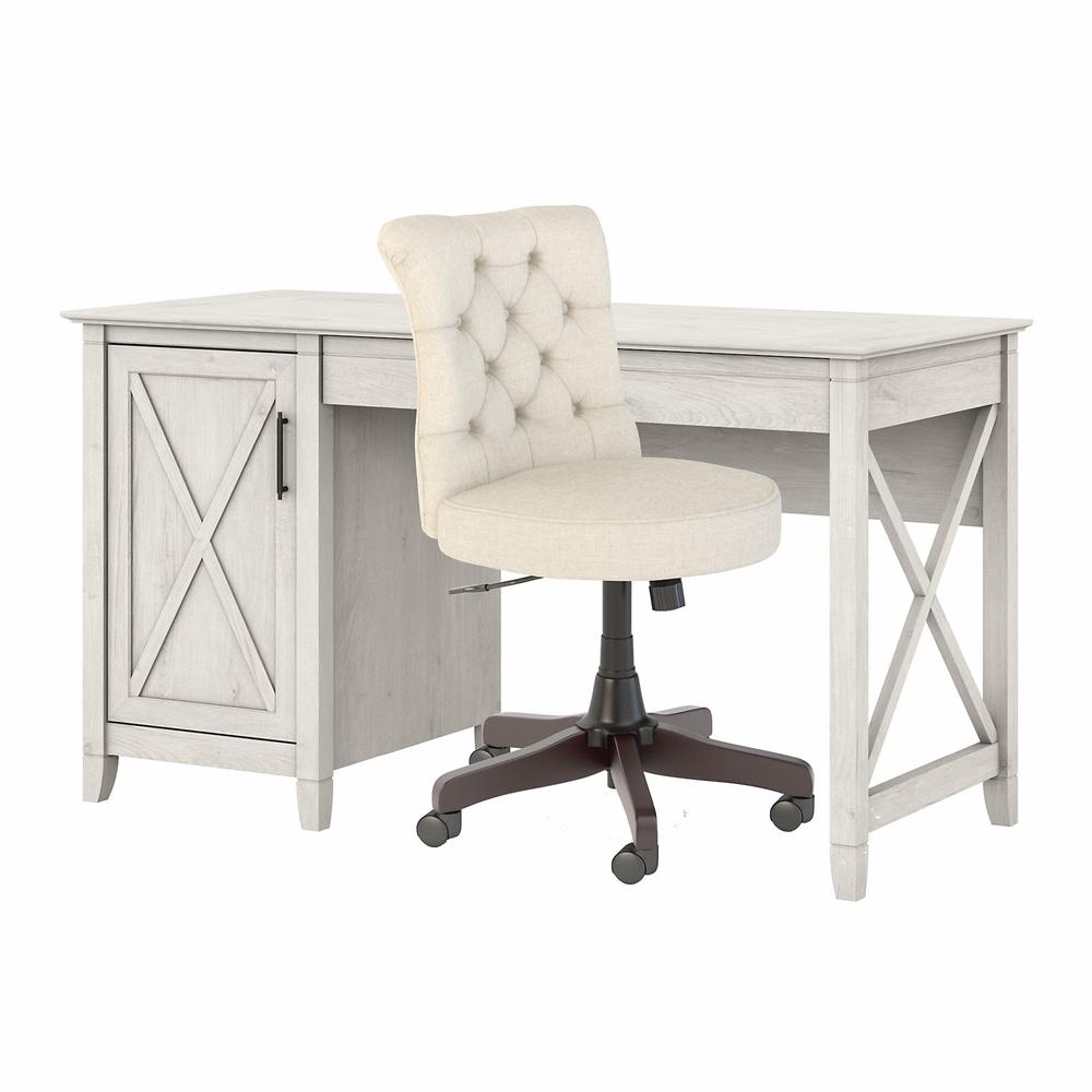 54W Computer Desk with Storage and Mid Back Tufted Office Chair Linen White Oak. Picture 1