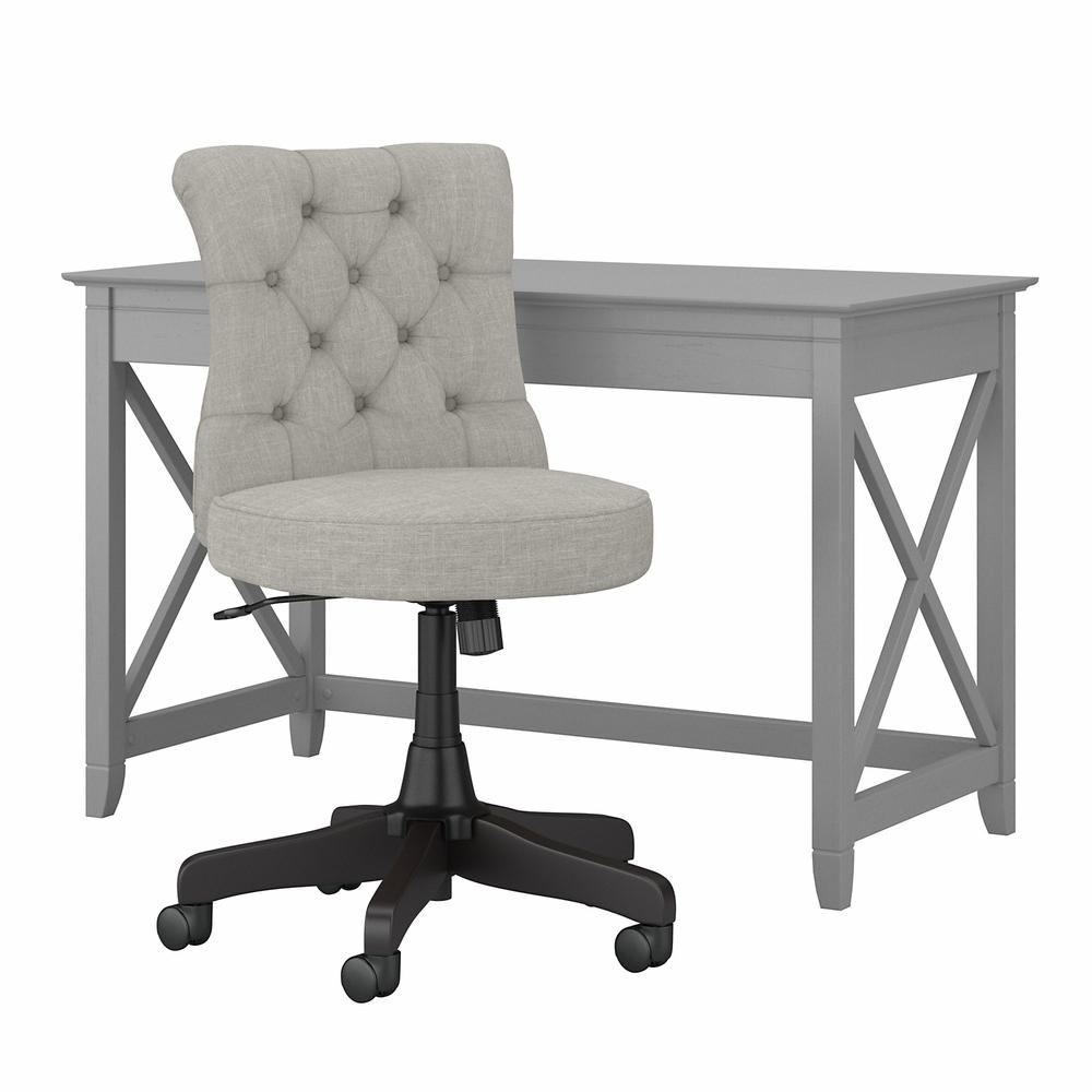 48W Writing Desk with Mid Back Tufted Office Chair Cape Cod Gray. Picture 1