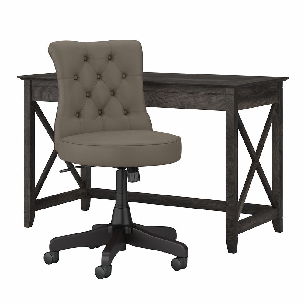 48W Writing Desk with Mid Back Tufted Office Chair Dark Gray Hickory. Picture 1