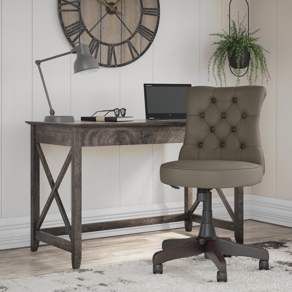 48W Writing Desk with Mid Back Tufted Office Chair Dark Gray Hickory. Picture 2