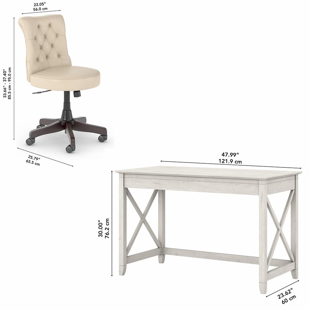 48W Writing Desk with Mid Back Tufted Office Chair Linen White Oak. Picture 5