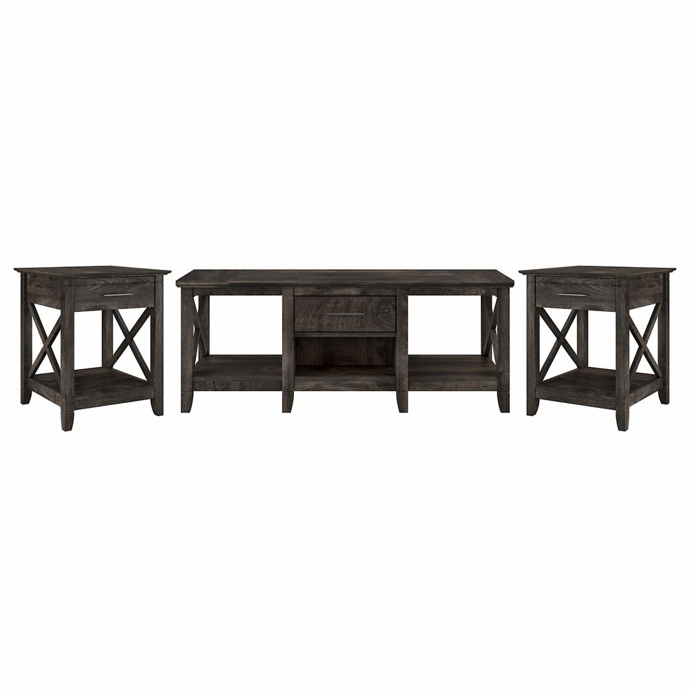 Bush Furniture Key West Coffee Table with Set of 2 End Tables, Dark Gray Hickory. Picture 1