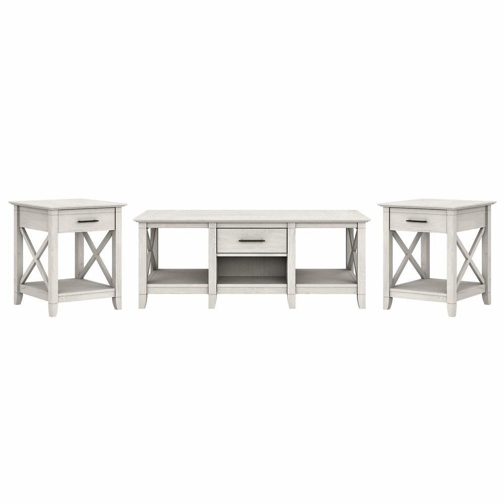 Bush Furniture Key West Coffee Table with Set of 2 End Tables, Linen White Oak. Picture 1