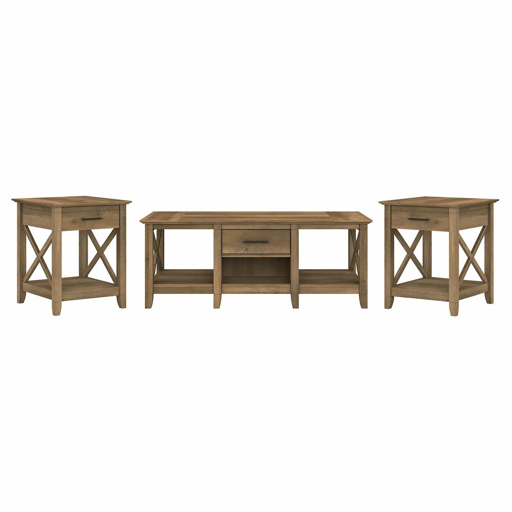 Bush Furniture Key West Coffee Table with Set of 2 End Tables, Reclaimed Pine. Picture 1