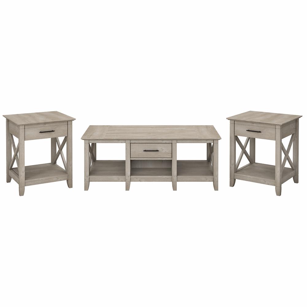 Bush Furniture Key West Coffee Table with Set of 2 End Tables, Washed Gray. Picture 1