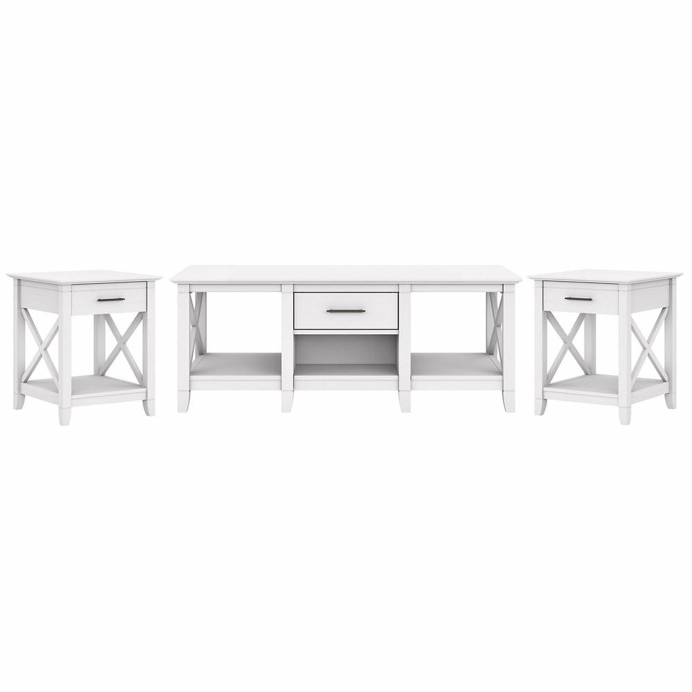 Bush Furniture Key West Coffee Table with Set of 2 End Tables, Pure White Oak. Picture 1