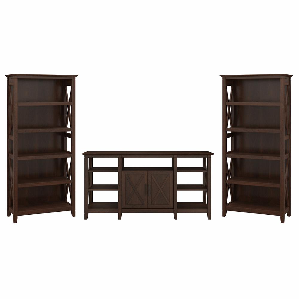 Key West Tall TV Stand with Set of 2 Bookcases in Bing Cherry. Picture 1