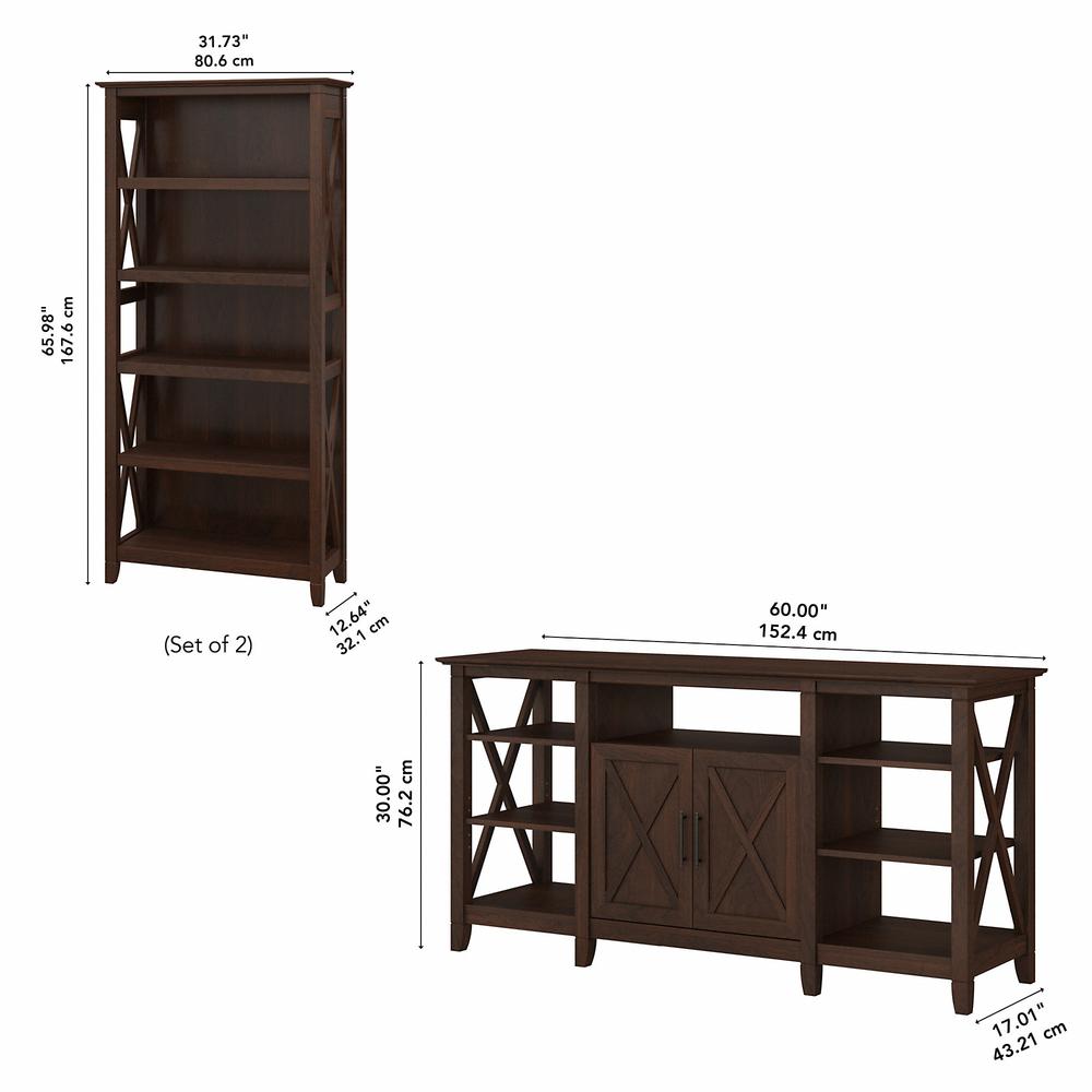Key West Tall TV Stand with Set of 2 Bookcases in Bing Cherry. Picture 7