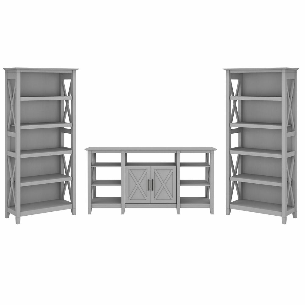 Key West Tall TV Stand with Set of 2 Bookcases in Cape Cod Gray. Picture 1