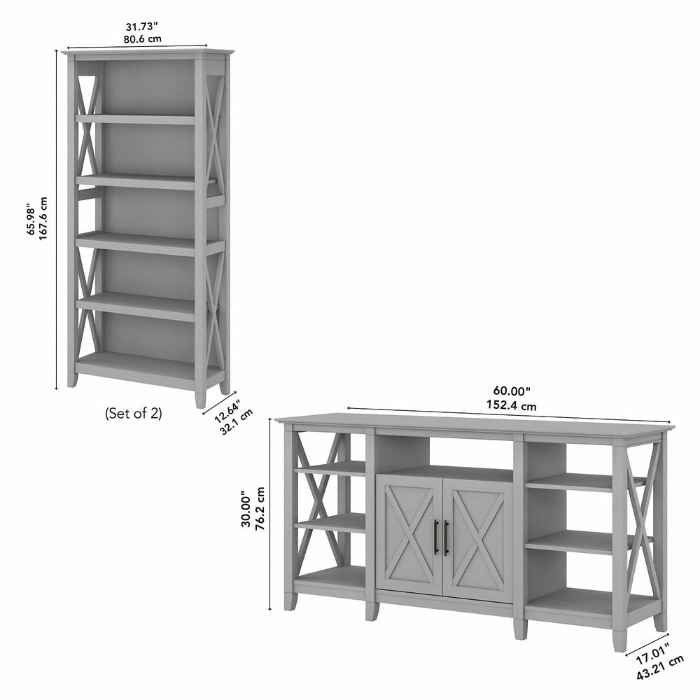 Key West Tall TV Stand with Set of 2 Bookcases in Cape Cod Gray. Picture 6