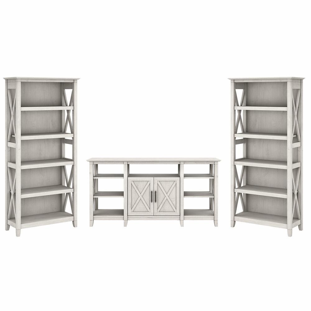 Key West Tall TV Stand with Set of 2 Bookcases in Linen White Oak. Picture 1