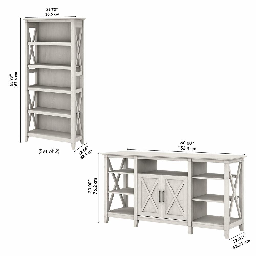 Key West Tall TV Stand with Set of 2 Bookcases in Linen White Oak. Picture 5
