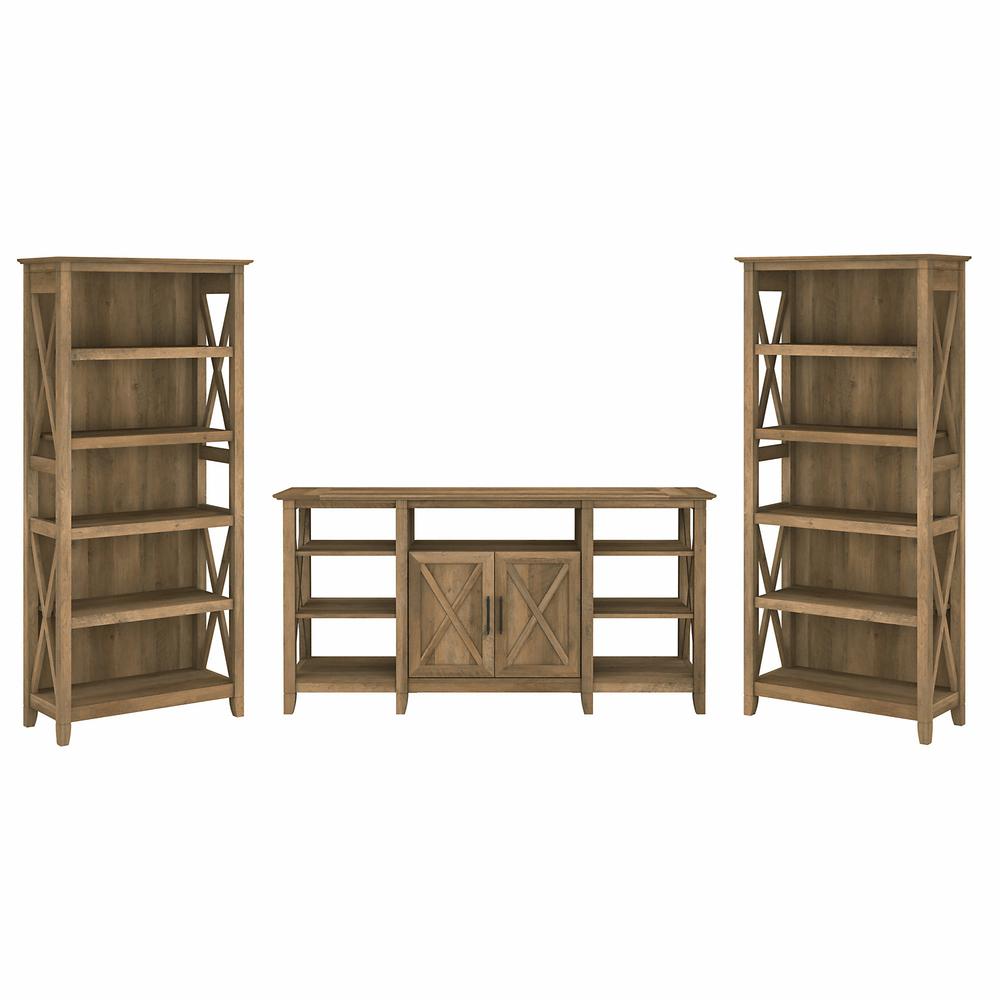 Key West Tall TV Stand with Set of 2 Bookcases in Reclaimed Pine. Picture 1