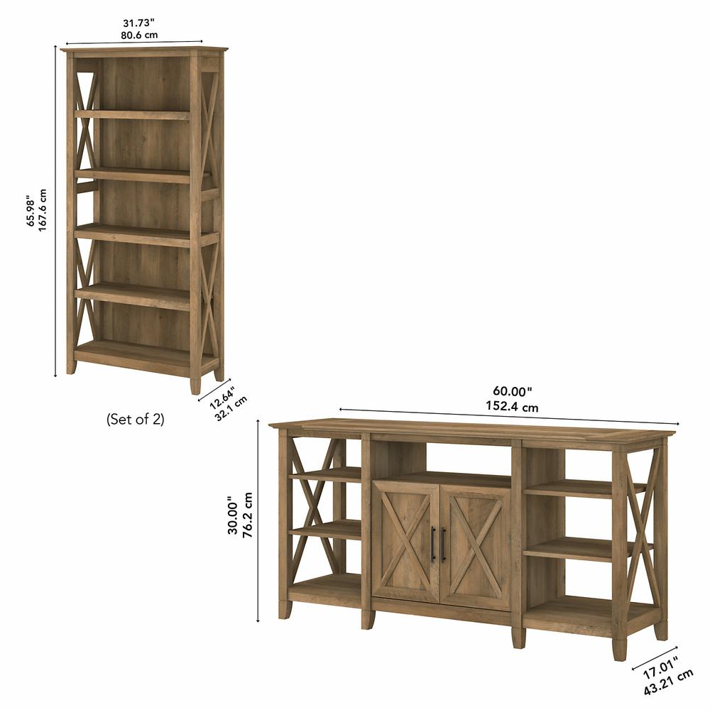 Key West Tall TV Stand with Set of 2 Bookcases in Reclaimed Pine. Picture 5