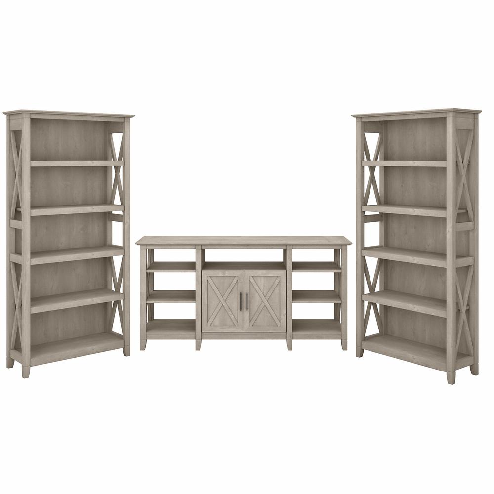 Key West Tall TV Stand with Set of 2 Bookcases in Washed Gray. Picture 1