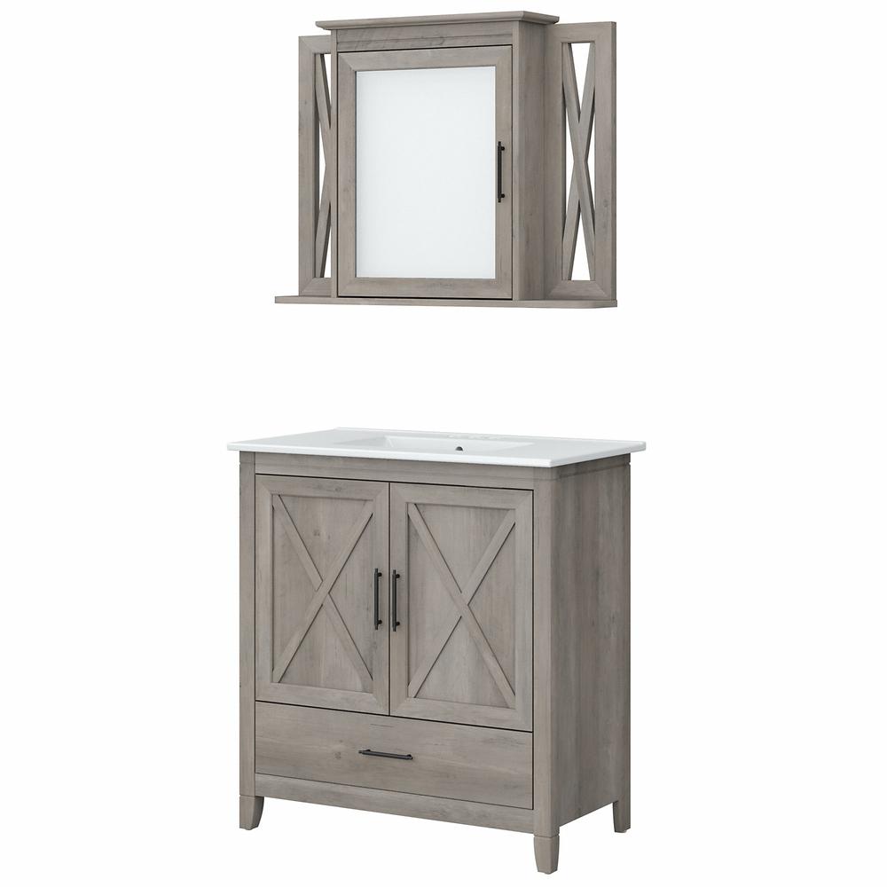 Bush Furniture Key West 32W Bathroom Vanity Sink with Mirror Driftwood Gray. Picture 1
