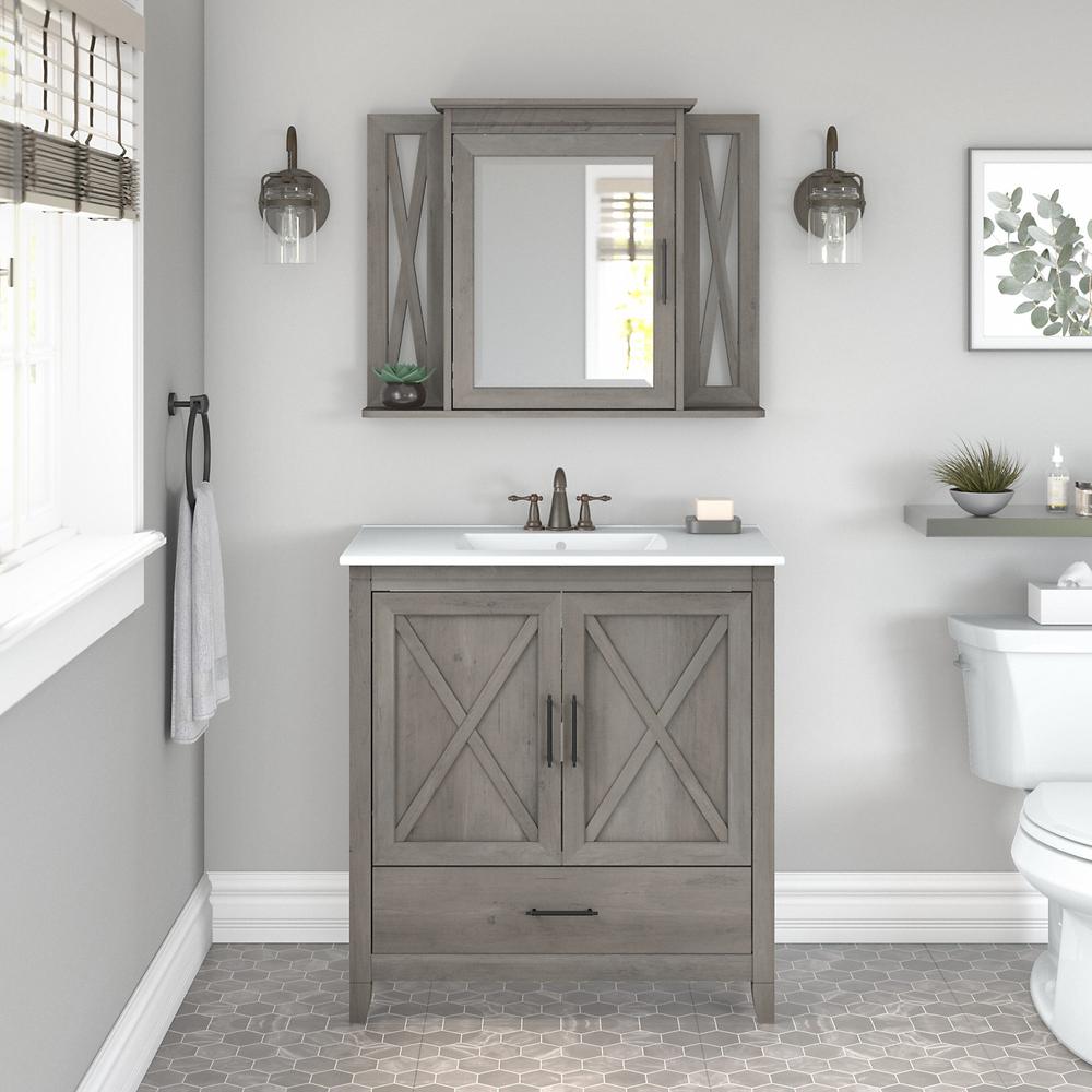Bush Furniture Key West 32W Bathroom Vanity Sink with Mirror Driftwood Gray. Picture 2