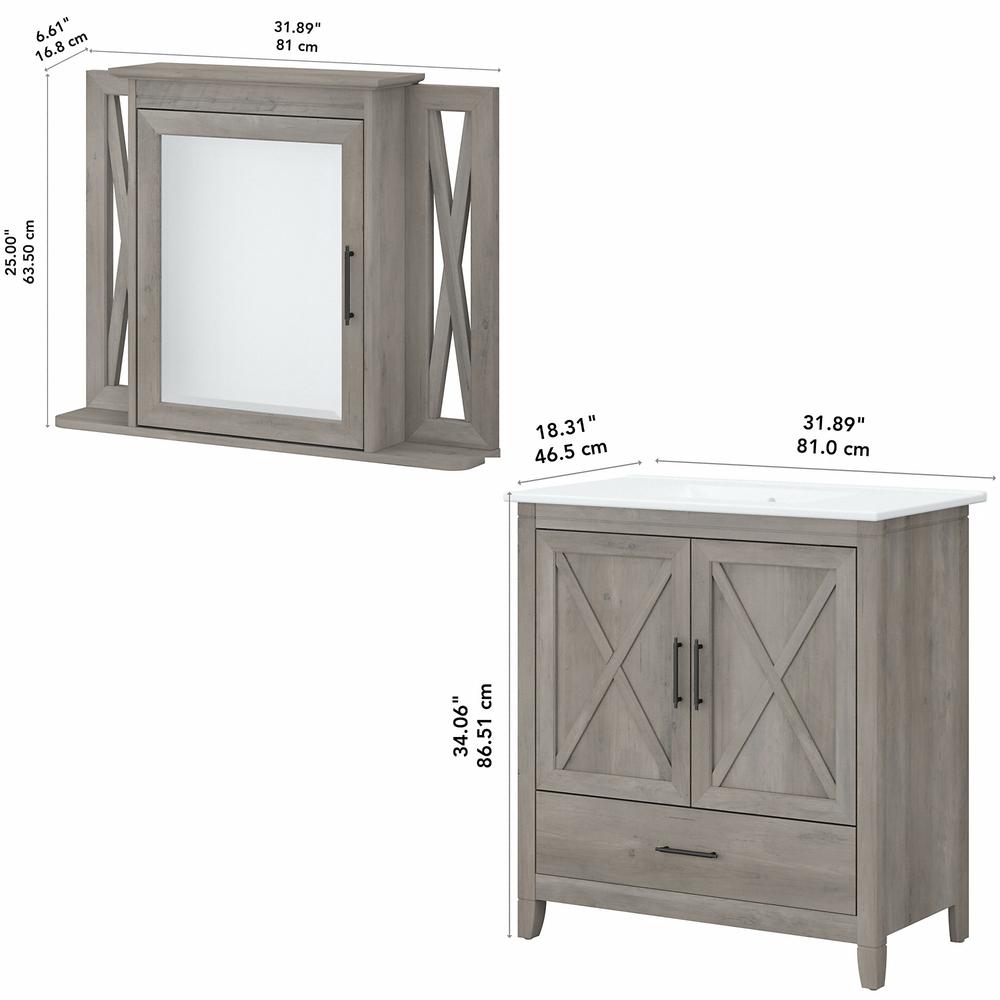 Bush Furniture Key West 32W Bathroom Vanity Sink with Mirror Driftwood Gray. Picture 5