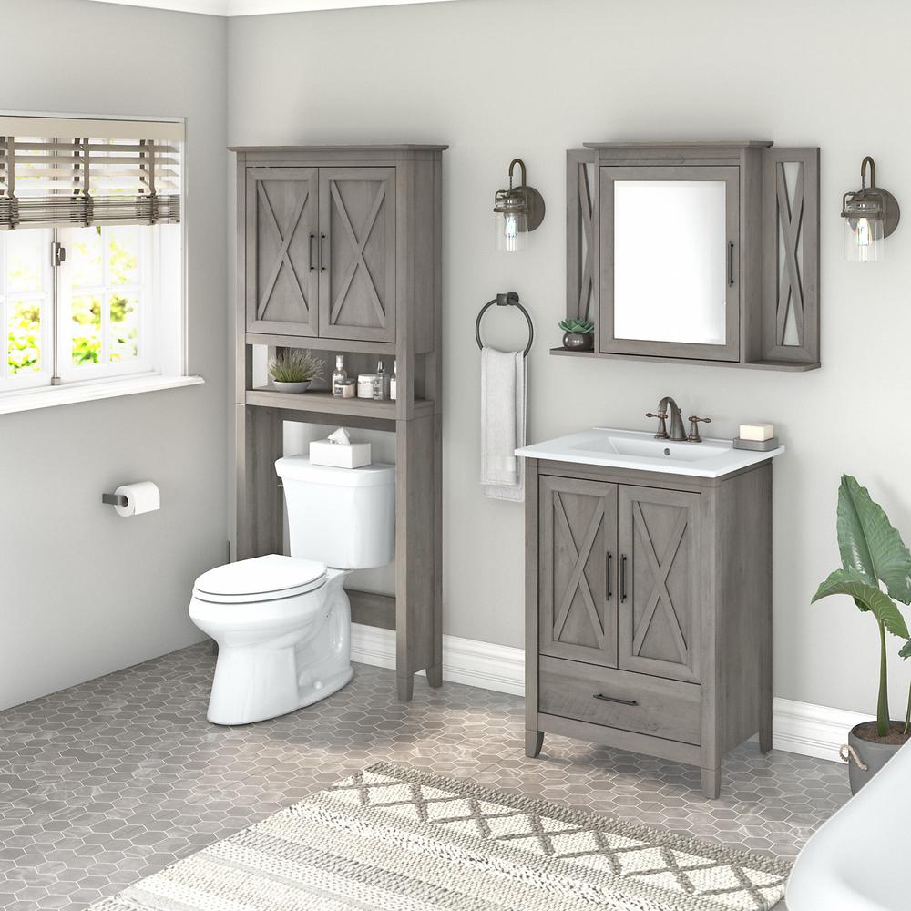 24W Bathroom Vanity Sink with Mirror and Over The Toilet Storage Cabinet Driftwood Gray. Picture 2