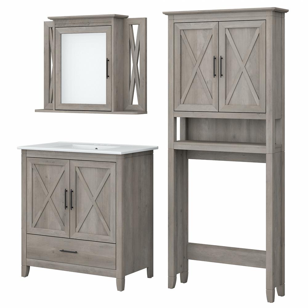 32W Bathroom Vanity Sink with Mirror and Over The Toilet Storage Cabinet Driftwood Gray. Picture 1
