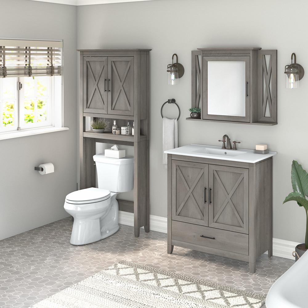 32W Bathroom Vanity Sink with Mirror and Over The Toilet Storage Cabinet Driftwood Gray. Picture 2