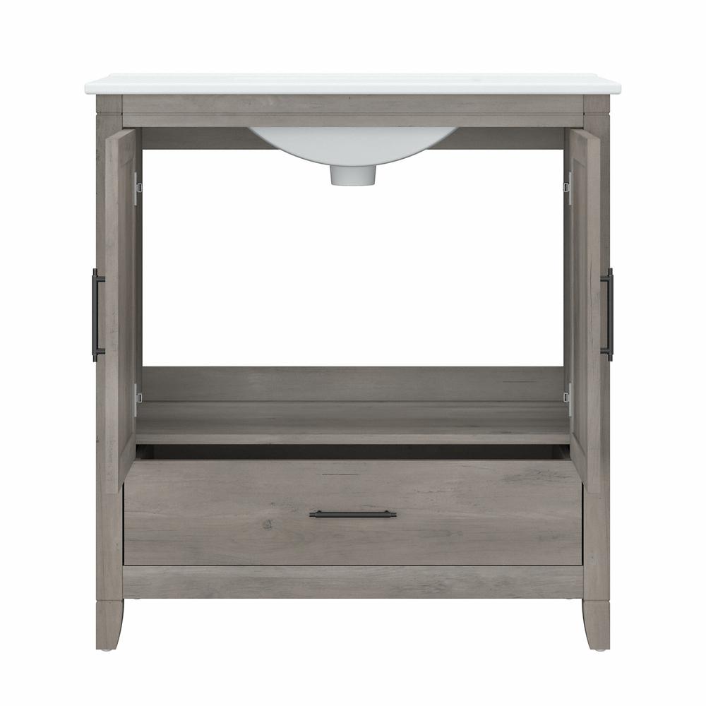 32W Bathroom Vanity Sink with Mirror and Over The Toilet Storage Cabinet Driftwood Gray. Picture 6