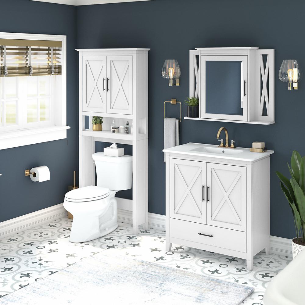 32W Bathroom Vanity Sink with Mirror and Over The Toilet Storage Cabinet White Ash. Picture 2